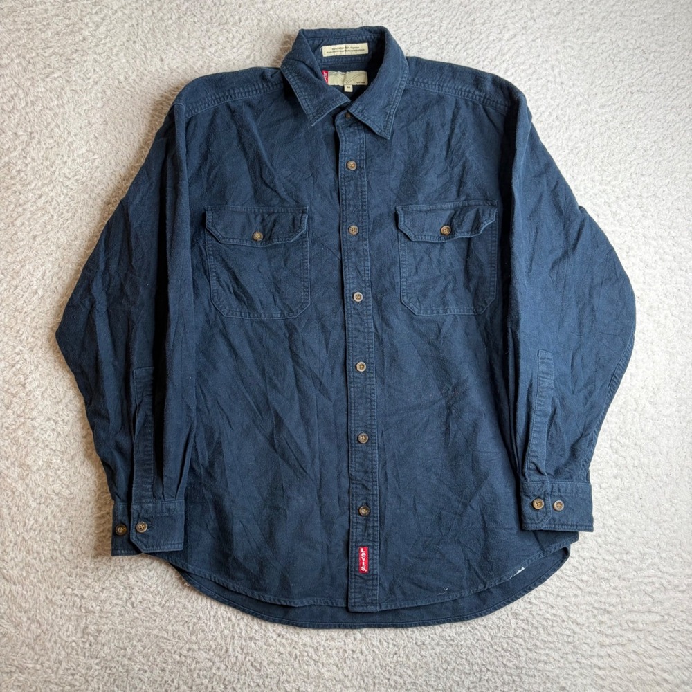 Levis Mens Medium Chamois Blue Cotton Long Sleeve Button Down Work Shirt Red Tab